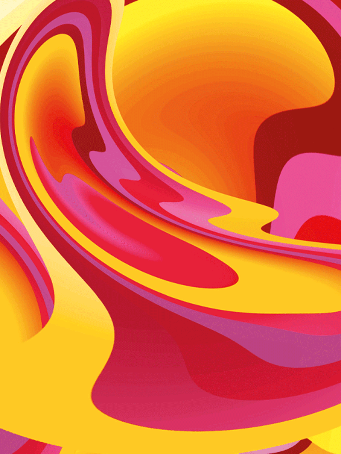 Mango & Raspberry flavour pattern in graphic yellow and pink layered swirls